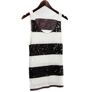 Ann Taylor Loft Maroon and White Striped Sequin Tank Size S